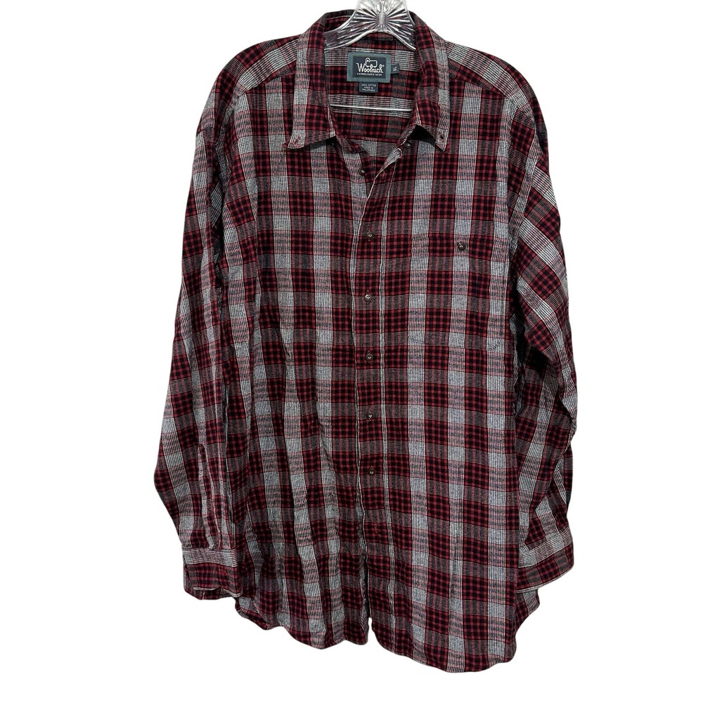 Woolrich Mens XL Plaid Flannel Shirt Red Black White Cotton Long Sleeve ButtonUp